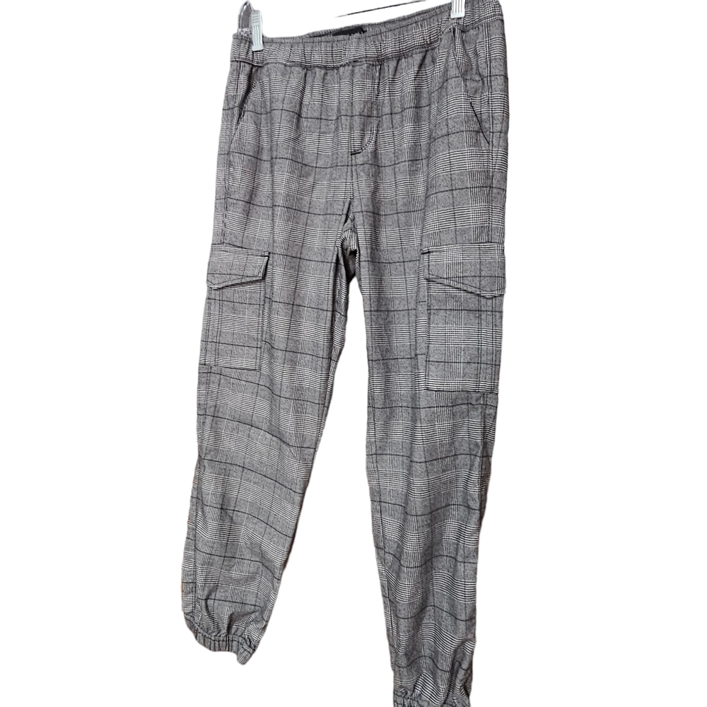 Sanctuary Commander Casual Cargo Black White Plaid Jogger Pants S